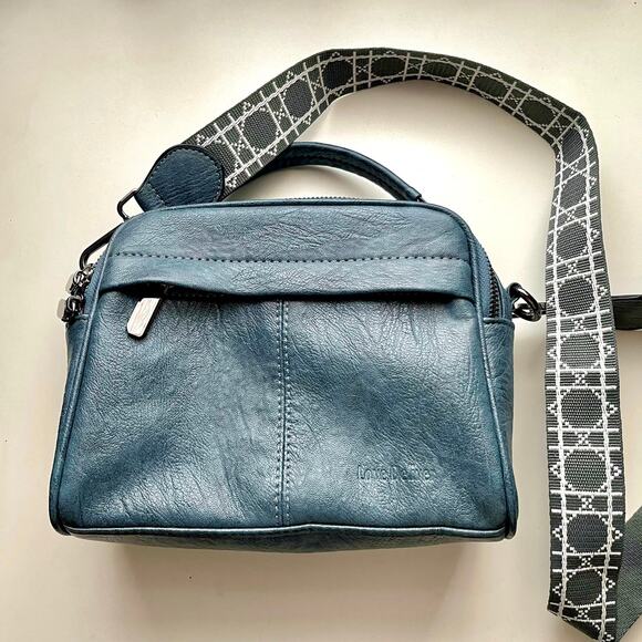 Love Deliver Crossbody Shoulder Bag Small Blue Soft PU Leather Removable Straps - Picture 1 of 15